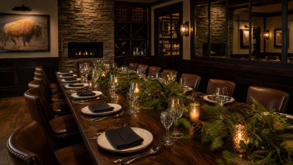 Private dining room set for a year-end corporate celebration at Tartan